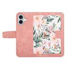 For iPhone 16 Plus Floral Pattern Leather Phone Case with Lanyard(Pink) - 3