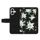 For iPhone 16 Plus Floral Pattern Leather Phone Case with Lanyard(Black) - 3