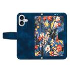 For iPhone 16 Plus Floral Pattern Leather Phone Case with Lanyard(Dark Blue) - 3