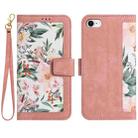 For iPhone SE 2024 Floral Pattern Leather Phone Case with Lanyard(Pink) - 1