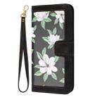 For iPhone 15 Pro Max Floral Pattern Leather Phone Case with Lanyard(Black) - 2