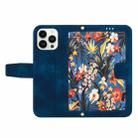 For iPhone 15 Pro Max Floral Pattern Leather Phone Case with Lanyard(Dark Blue) - 3