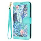 For iPhone 15 Pro Floral Pattern Leather Phone Case with Lanyard(Green) - 2