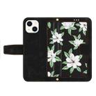 For iPhone 15 Floral Pattern Leather Phone Case with Lanyard(Black) - 3