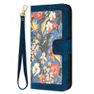 For iPhone 15 Floral Pattern Leather Phone Case with Lanyard(Dark Blue) - 2