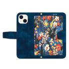 For iPhone 15 Floral Pattern Leather Phone Case with Lanyard(Dark Blue) - 3