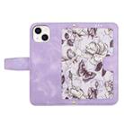 For iPhone 14 Plus Floral Pattern Leather Phone Case with Lanyard(Light Purple) - 3