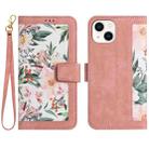 For iPhone 14 Plus Floral Pattern Leather Phone Case with Lanyard(Pink) - 1