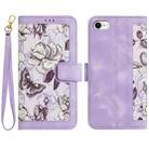 For iPhone SE 2022 / 2020 Floral Pattern Leather Phone Case with Lanyard(Light Purple) - 1
