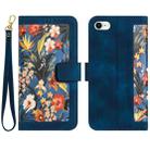 For iPhone SE 2022 / 2020 Floral Pattern Leather Phone Case with Lanyard(Dark Blue) - 1
