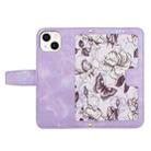 For iPhone 13 mini Floral Pattern Leather Phone Case with Lanyard(Light Purple) - 3