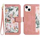 For iPhone 13 mini Floral Pattern Leather Phone Case with Lanyard(Pink) - 1