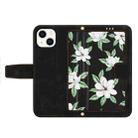 For iPhone 13 mini Floral Pattern Leather Phone Case with Lanyard(Black) - 3