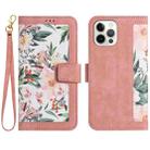 For iPhone 12 Pro Max Floral Pattern Leather Phone Case with Lanyard(Pink) - 1