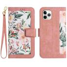For iPhone 11 Pro Max Floral Pattern Leather Phone Case with Lanyard(Pink) - 1