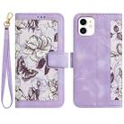 For iPhone 11 Floral Pattern Leather Phone Case with Lanyard(Light Purple) - 1