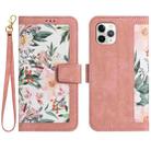 For iPhone 11 Pro Floral Pattern Leather Phone Case with Lanyard(Pink) - 1