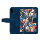 For iPhone XS / X Floral Pattern Leather Phone Case with Lanyard(Dark Blue) - 3