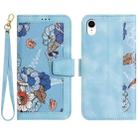 For iPhone XR Floral Pattern Leather Phone Case with Lanyard(Light Blue) - 1