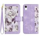 For iPhone XR Floral Pattern Leather Phone Case with Lanyard(Light Purple) - 1