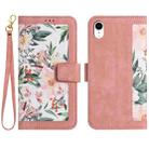 For iPhone XR Floral Pattern Leather Phone Case with Lanyard(Pink) - 1