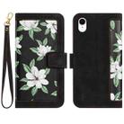 For iPhone XR Floral Pattern Leather Phone Case with Lanyard(Black) - 1