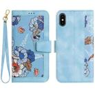 For iPhone XS Max Floral Pattern Leather Phone Case with Lanyard(Light Blue) - 1