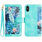 For iPhone XS Max Floral Pattern Leather Phone Case with Lanyard(Green) - 1