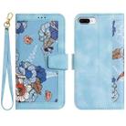 For iPhone 8 Plus / 7 Plus Floral Pattern Leather Phone Case with Lanyard(Light Blue) - 1