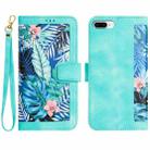 For iPhone 8 Plus / 7 Plus Floral Pattern Leather Phone Case with Lanyard(Green) - 1