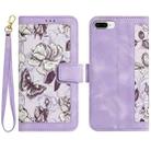 For iPhone 8 Plus / 7 Plus Floral Pattern Leather Phone Case with Lanyard(Light Purple) - 1