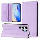 For Samsung Galaxy S22 Ultra 5G RC01 Dual-Folded Magnetic Suction RFID Leather Phone Case(Light Purple) - 1