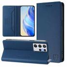 For Samsung Galaxy S21 Ultra 5G RC01 Dual-Folded Magnetic Suction RFID Leather Phone Case(Dark Blue) - 1