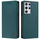 For Samsung Galaxy S21 Ultra 5G RC01 Dual-Folded Magnetic Suction RFID Leather Phone Case(Dark Green) - 2