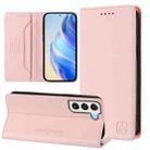 For Samsung Galaxy S22 5G RC01 Dual-Folded Magnetic Suction RFID Leather Phone Case(Pink) - 1