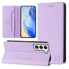 For Samsung Galaxy S22 5G RC01 Dual-Folded Magnetic Suction RFID Leather Phone Case(Light Purple) - 1