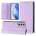 For Samsung Galaxy S21 5G RC01 Dual-Folded Magnetic Suction RFID Leather Phone Case(Light Purple) - 1