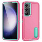 For Samsung Galaxy S24 / S25 5G Rugged PC Hybrid Silicone Phone Case with Holder(Rose Red+Light Green) - 1