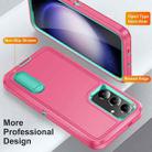 For Samsung Galaxy S24 / S25 5G Rugged PC Hybrid Silicone Phone Case with Holder(Rose Red+Light Green) - 3