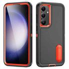 For Samsung Galaxy S24 / S25 5G Rugged PC Hybrid Silicone Phone Case with Holder(Black+Orange) - 1
