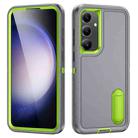 For Samsung Galaxy S24 / S25 5G Rugged PC Hybrid Silicone Phone Case with Holder(Grey+Fresh Green) - 1