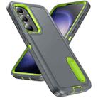 For Samsung Galaxy S24 / S25 5G Rugged PC Hybrid Silicone Phone Case with Holder(Grey+Fresh Green) - 2