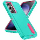 For Samsung Galaxy S24 / S25 5G Rugged PC Hybrid Silicone Phone Case with Holder(Light Green+Rose Red) - 2