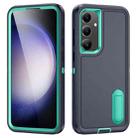 For Samsung Galaxy S24 / S25 5G Rugged PC Hybrid Silicone Phone Case with Holder(Dark Blue+Light Green) - 1