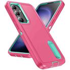 For Samsung Galaxy S24+ / S25+ 5G Rugged PC Hybrid Silicone Phone Case with Holder(Rose Red+Light Green) - 2