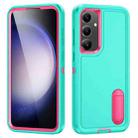For Samsung Galaxy S24+ / S25+ 5G Rugged PC Hybrid Silicone Phone Case with Holder(Light Green+Rose Red) - 1