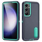 For Samsung Galaxy S24+ / S25+ 5G Rugged PC Hybrid Silicone Phone Case with Holder(Dark Blue+Light Green) - 1