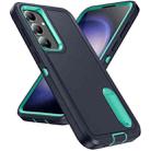 For Samsung Galaxy S24+ / S25+ 5G Rugged PC Hybrid Silicone Phone Case with Holder(Dark Blue+Light Green) - 2