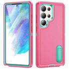 For Samsung Galaxy S25 Ultra 5G Rugged PC Hybrid Silicone Phone Case with Holder(Rose Red+Light Green) - 1
