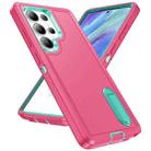 For Samsung Galaxy S25 Ultra 5G Rugged PC Hybrid Silicone Phone Case with Holder(Rose Red+Light Green) - 2